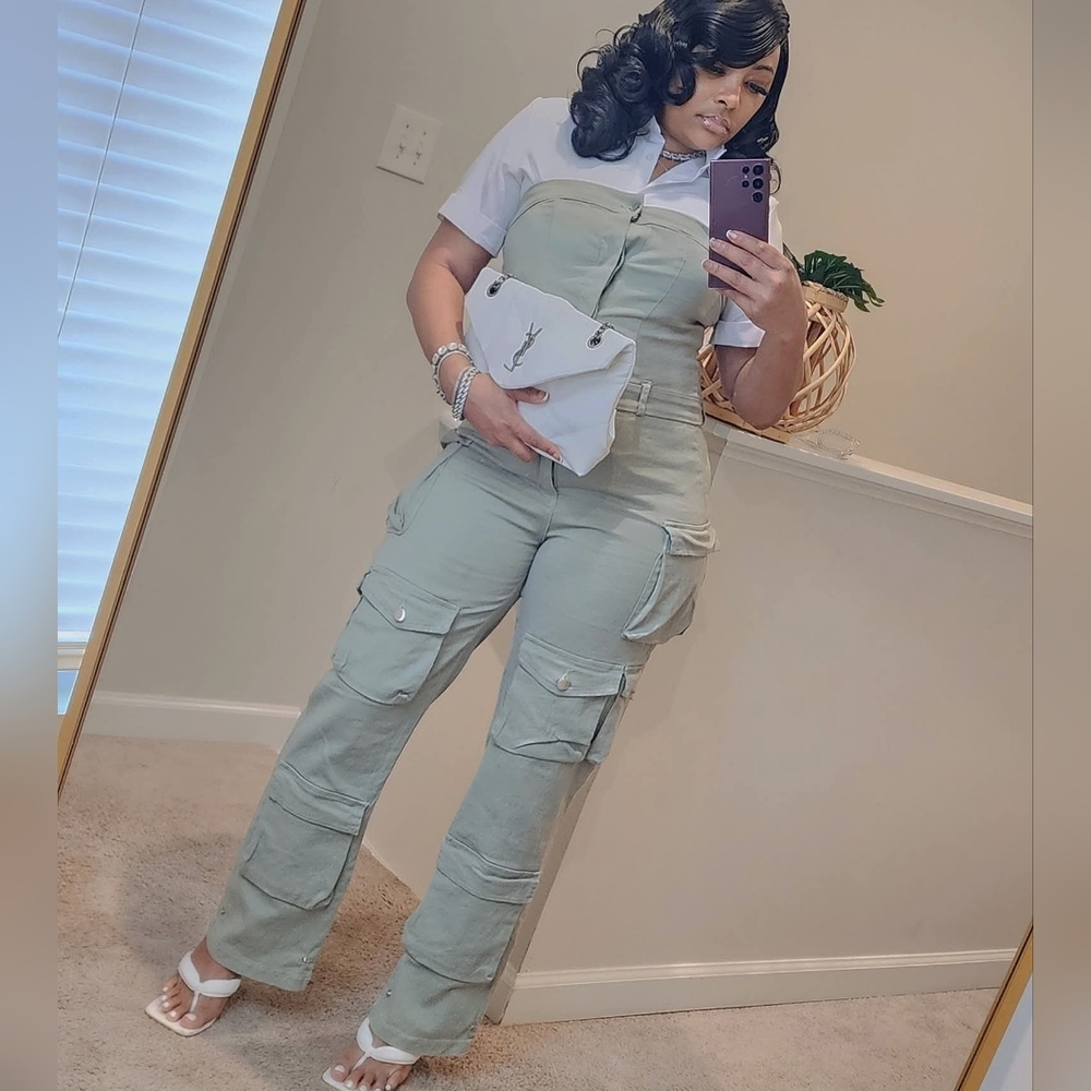 Women's Green Cargo Jumpsuit